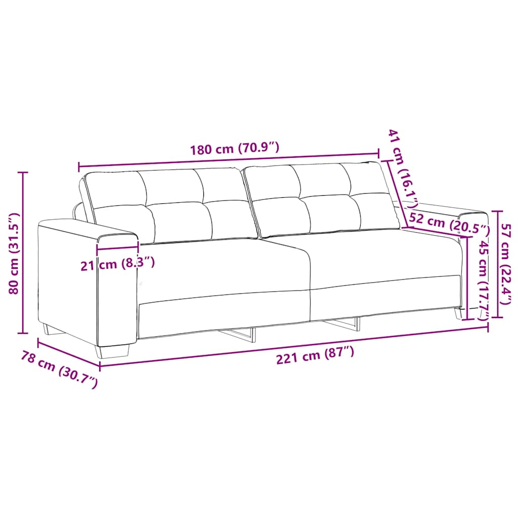 3-Personers Sofa 220X78X80 Cm Stof