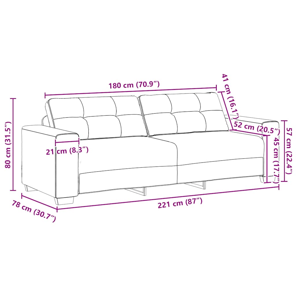 3-Personers Sofa 220X78X80 Cm Stof