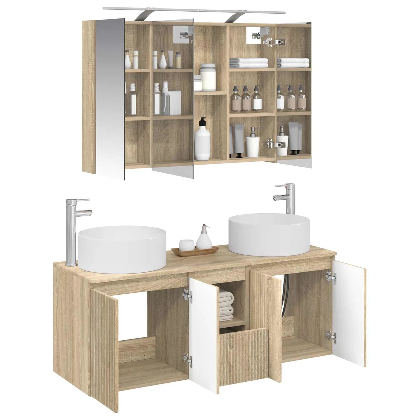 vidaXL Badeværelsesskabsæt 4 pcs Sonoma-eg 100 x 14,5 x 70 cm