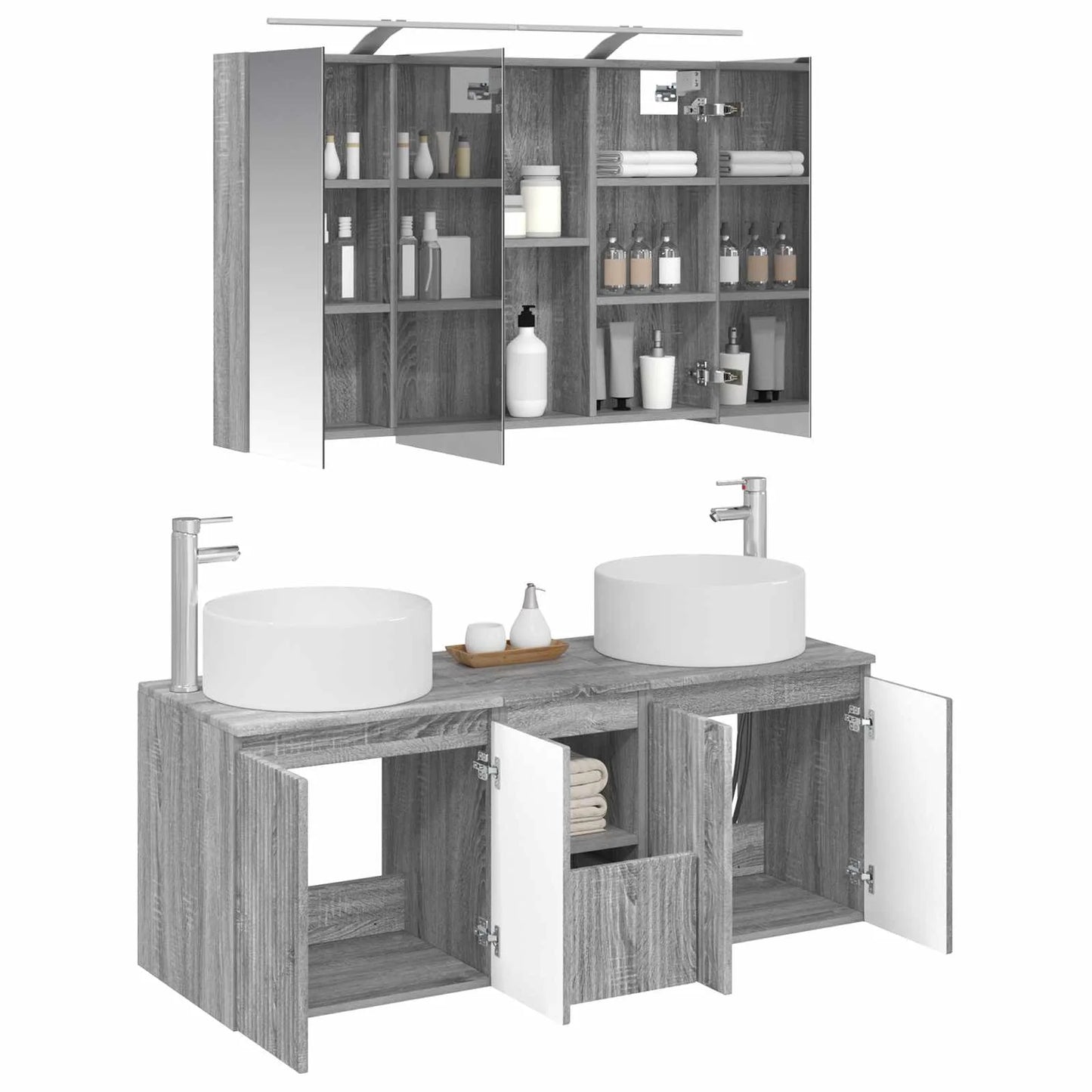 vidaXL Badeværelsesskabsæt 4 pcs Grå Sonoma 100 x 14,5 x 70 cm