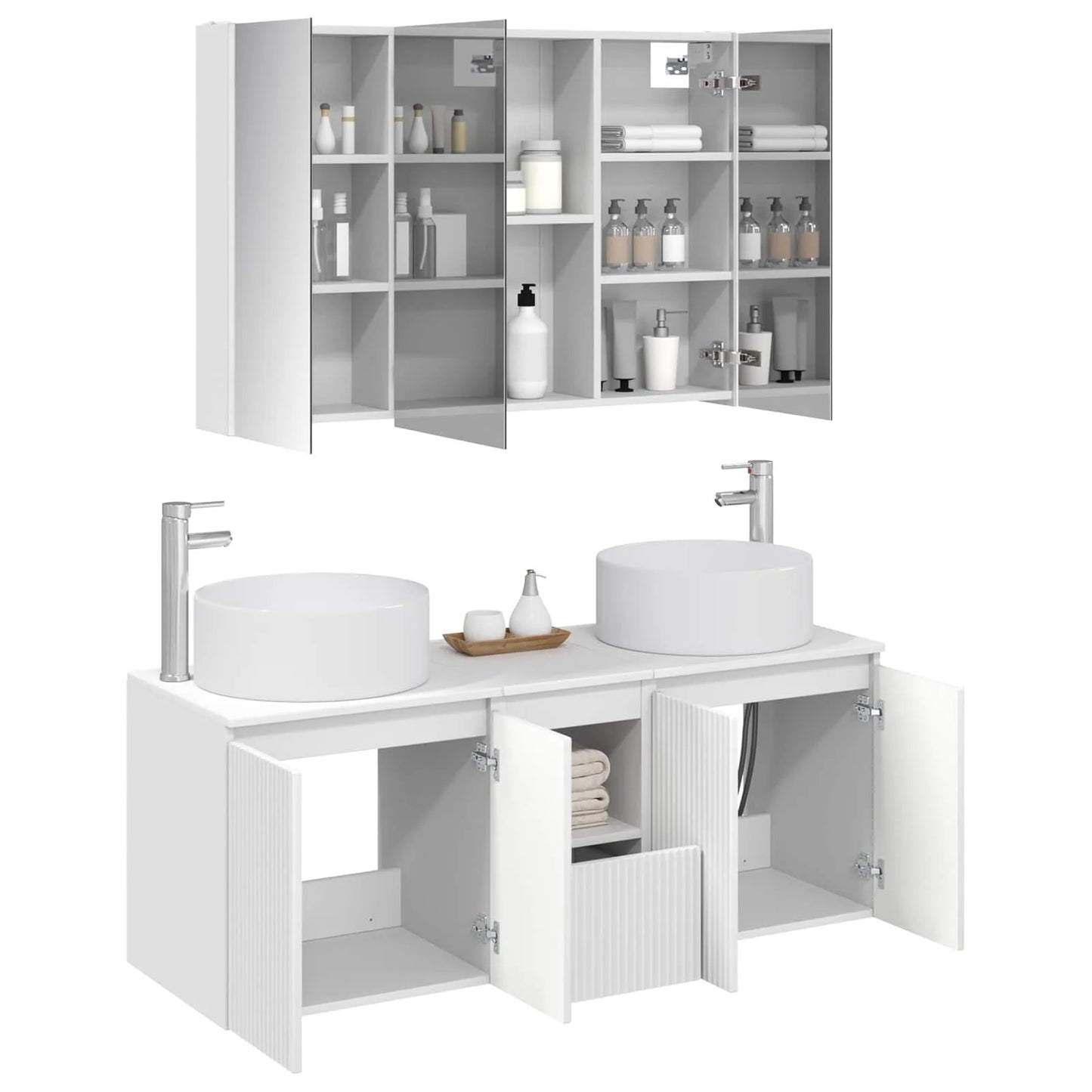 vidaXL Badeværelsesskabsæt 4 pcs Hvid 103,5 x 15,5 x 70 cm