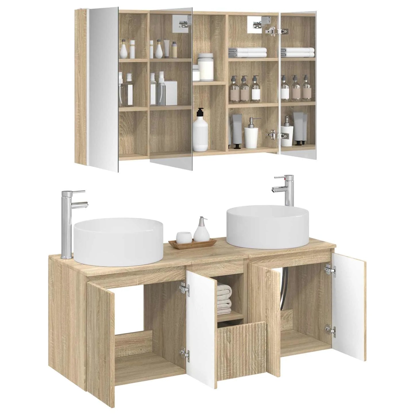 vidaXL Badeværelsesskabsæt 4 pcs Sonoma-eg 103,5 x 15,5 x 70 cm