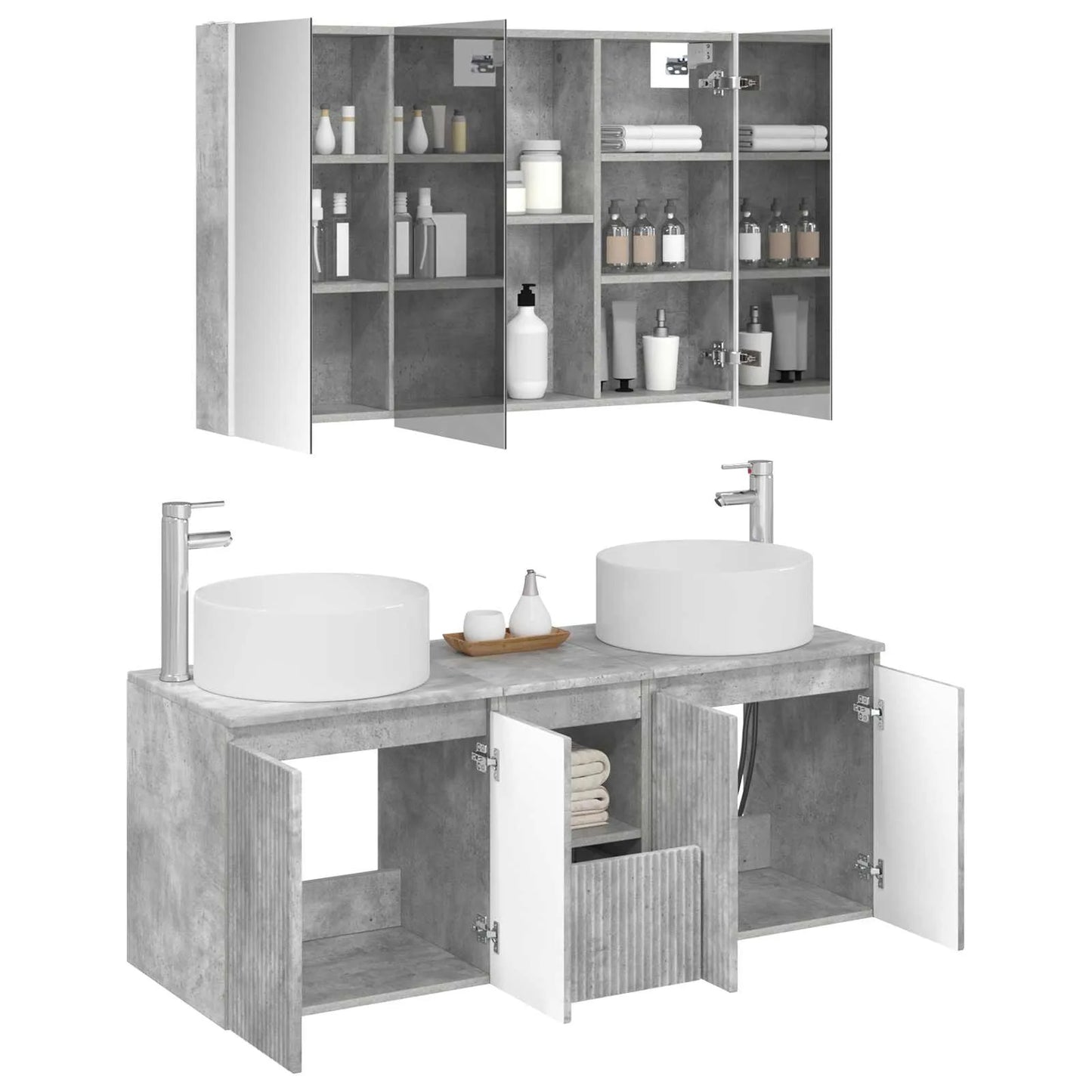 vidaXL Badeværelsesskabsæt 4 pcs Betongrå 103,5 x 15,5 x 70 cm