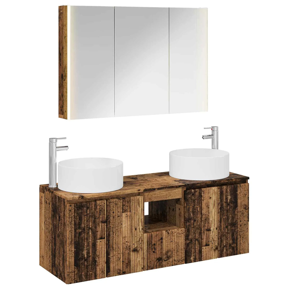 vidaXL Badeværelsesskabsæt 4 pcs Gammelt træ 103,5 x 15,5 x 70 cm