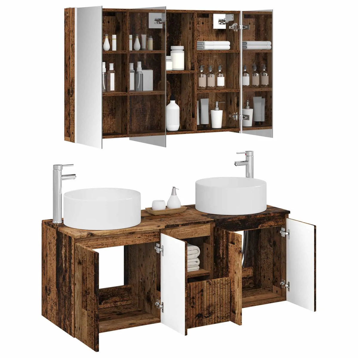 vidaXL Badeværelsesskabsæt 4 pcs Gammelt træ 103,5 x 15,5 x 70 cm