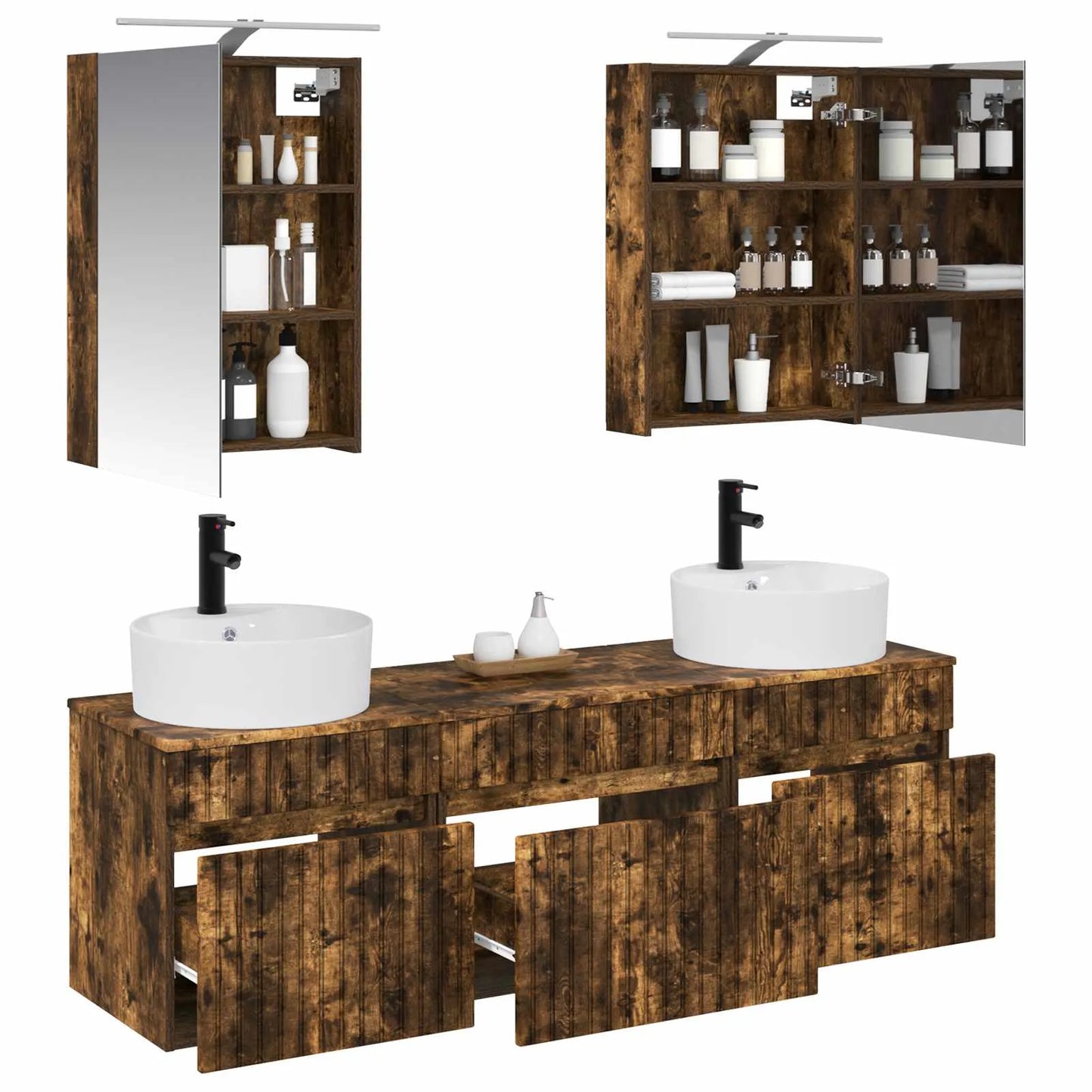 vidaXL Badeværelsesskabsæt 5 pcs Røget eg 50 x 14,5 x 70 cm