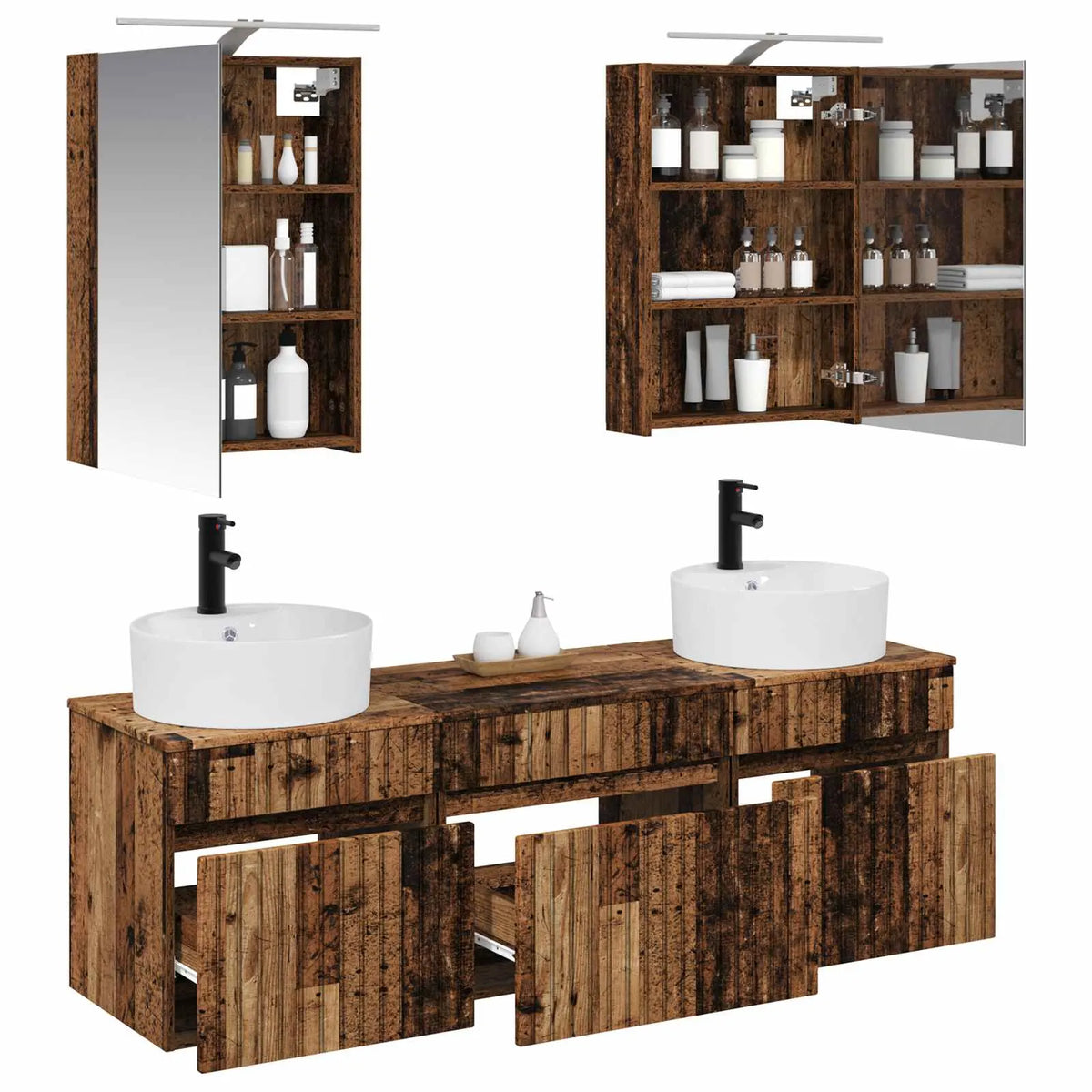 vidaXL Badeværelsesskabsæt 5 pcs Gammelt træ 50 x 14,5 x 70 cm