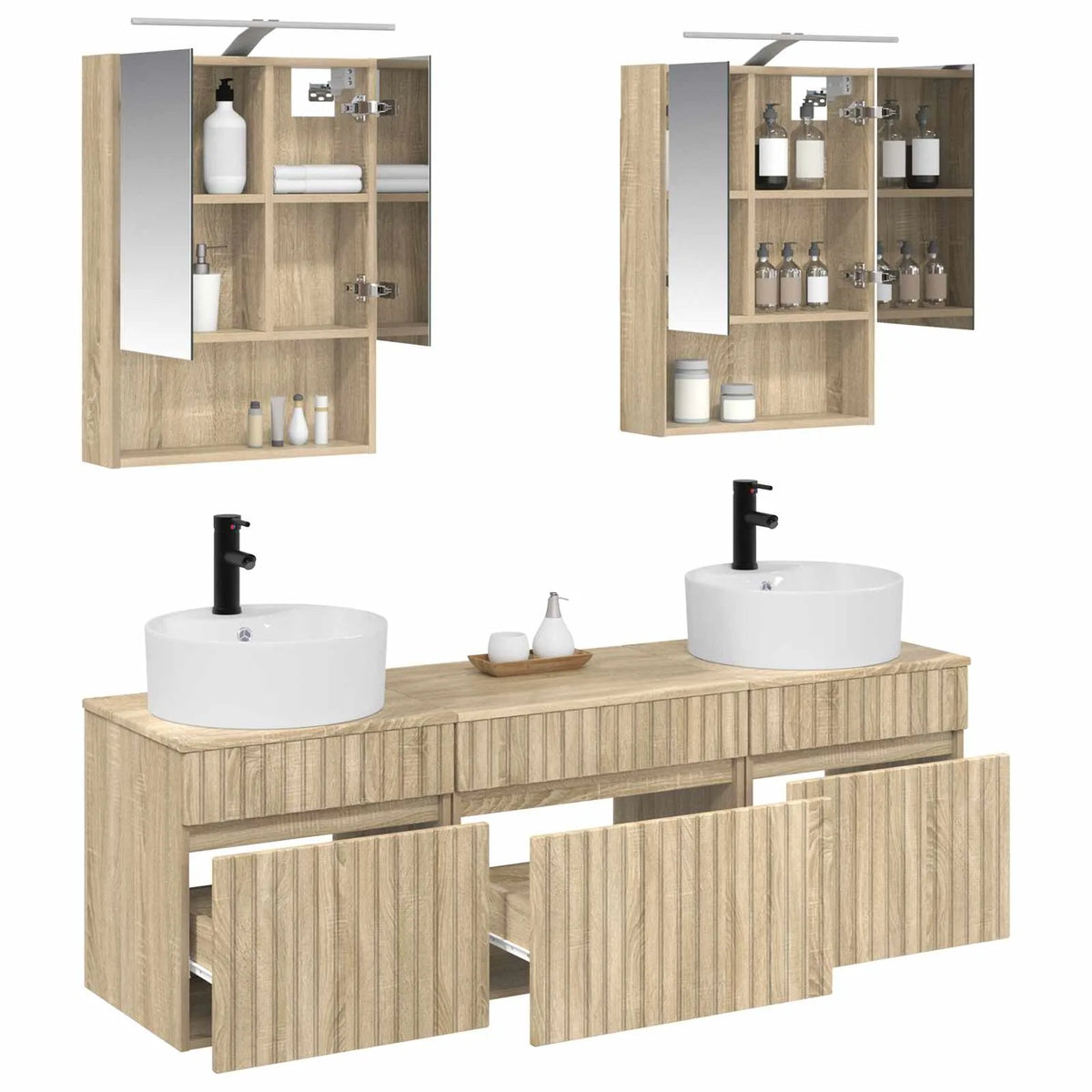 vidaXL Badeværelsesskabsæt 5 pcs Sonoma-eg 50 x 14,5 x 70 cm