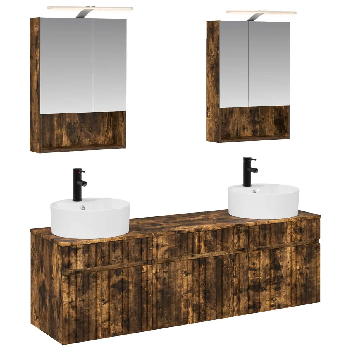 vidaXL Badeværelsesskabsæt 5 pcs Røget eg 50 x 14,5 x 70 cm