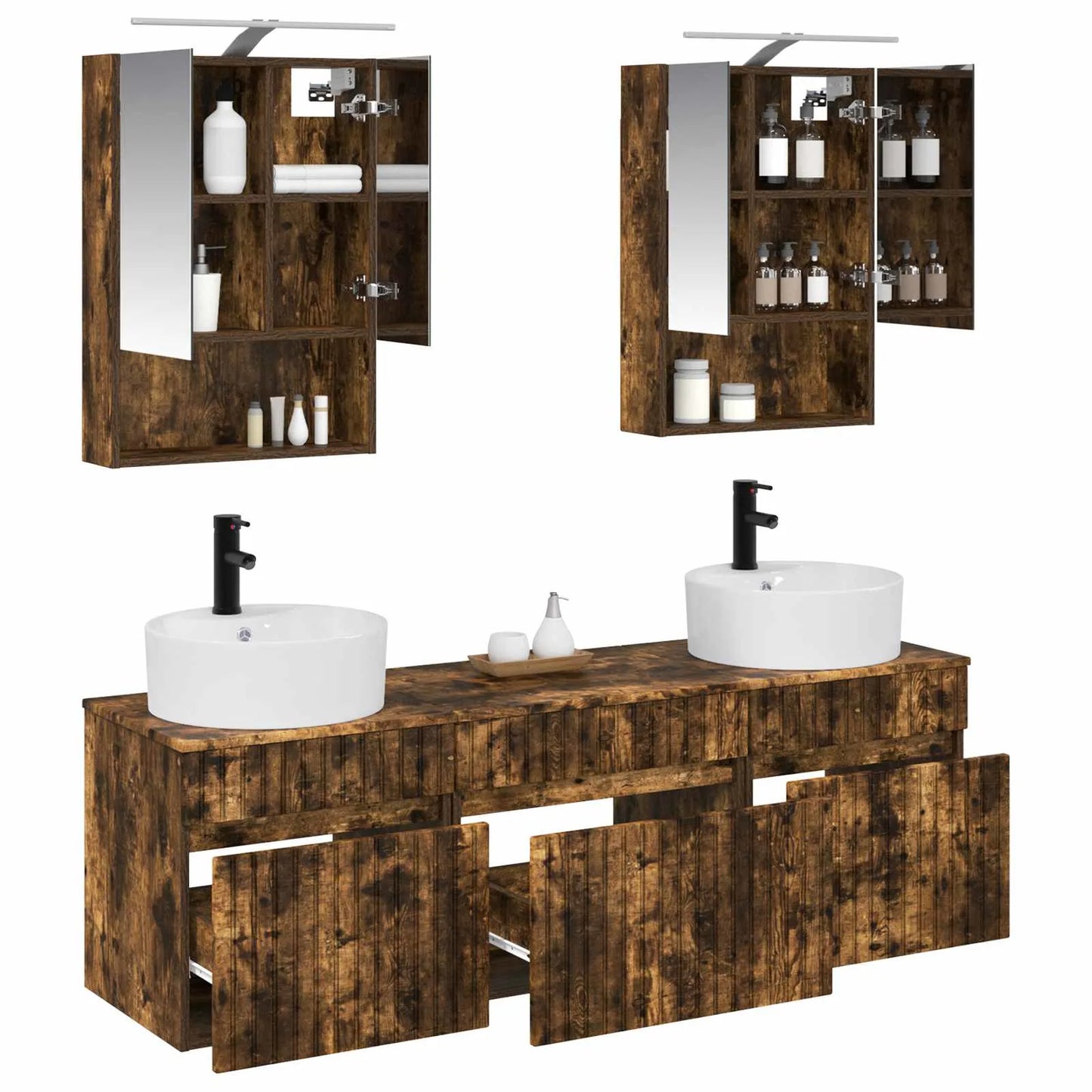 vidaXL Badeværelsesskabsæt 5 pcs Røget eg 50 x 14,5 x 70 cm