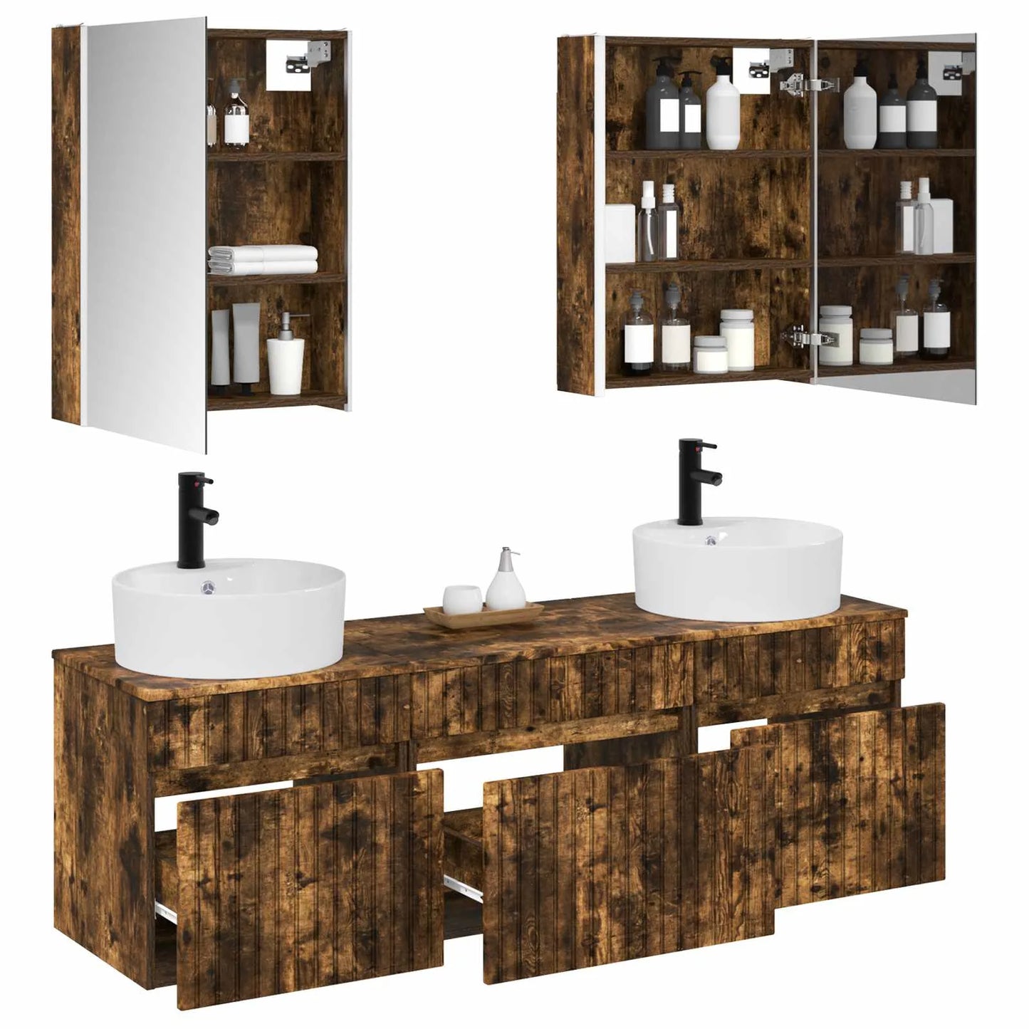 vidaXL Badeværelsesskabsæt 5 pcs Røget eg 53 x 15,5 x 70 cm
