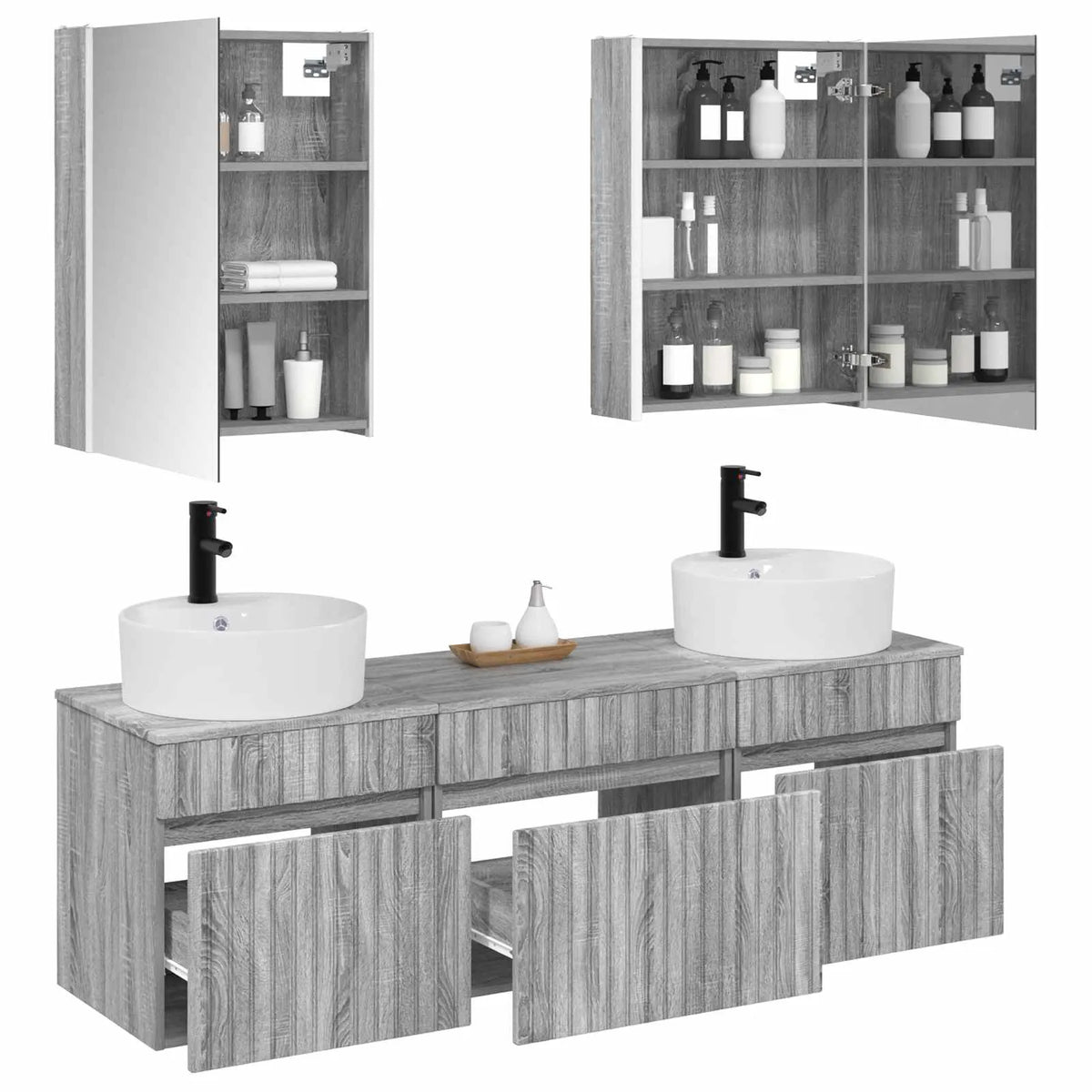 vidaXL Badeværelsesskabsæt 5 pcs Grå Sonoma 53 x 15,5 x 70 cm