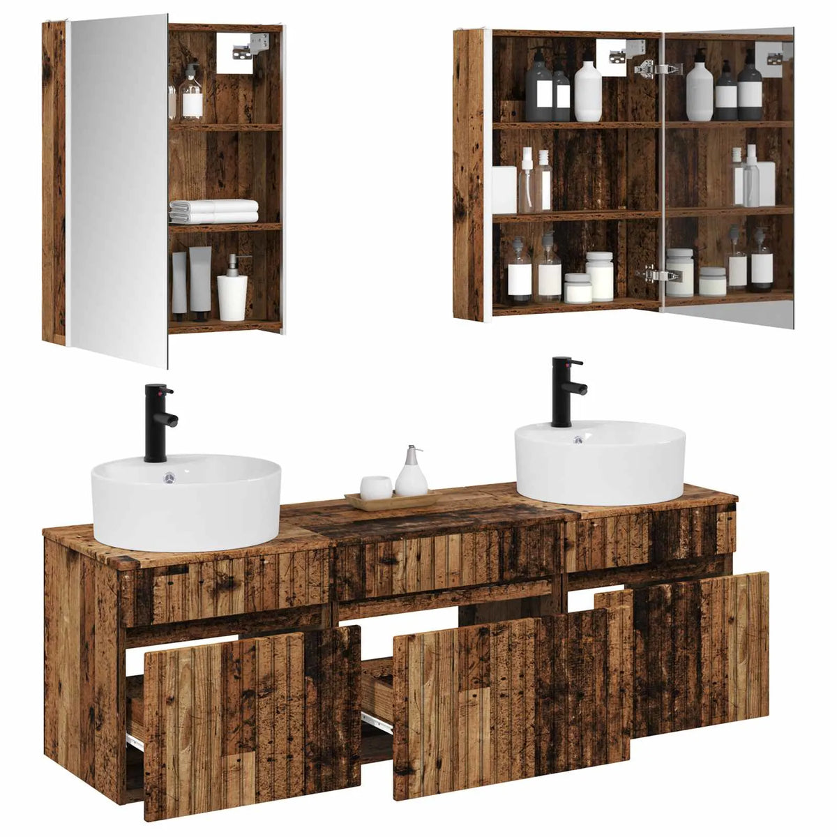 vidaXL Badeværelsesskabsæt 5 pcs Gammelt træ 53 x 15,5 x 70 cm