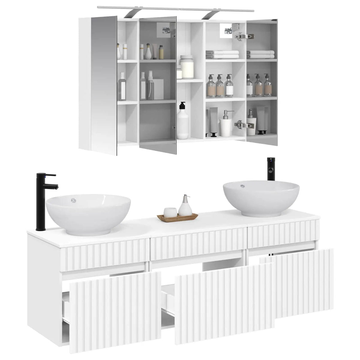 vidaXL Badeværelsesskabsæt 4 pcs Hvid 100 x 14,5 x 70 cm