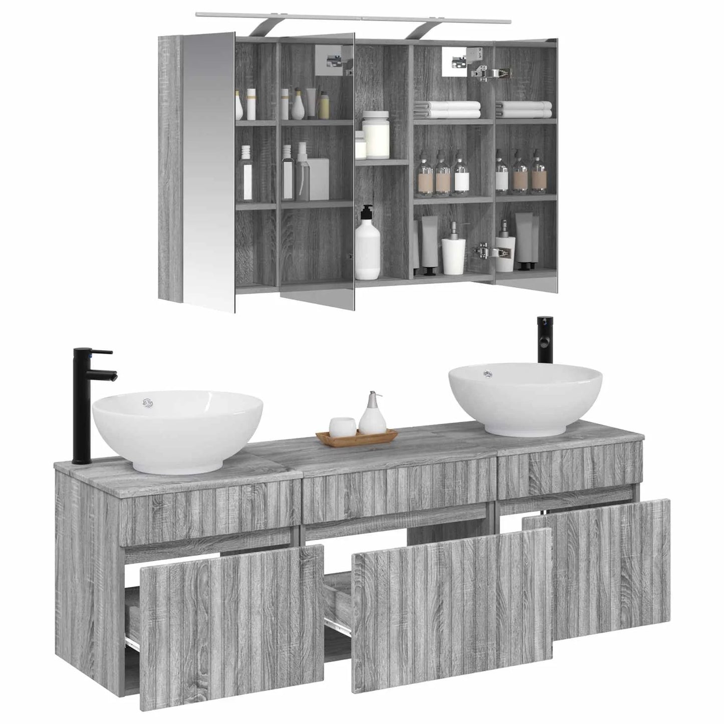 vidaXL Badeværelsesskabsæt 4 pcs Grå Sonoma 100 x 14,5 x 70 cm