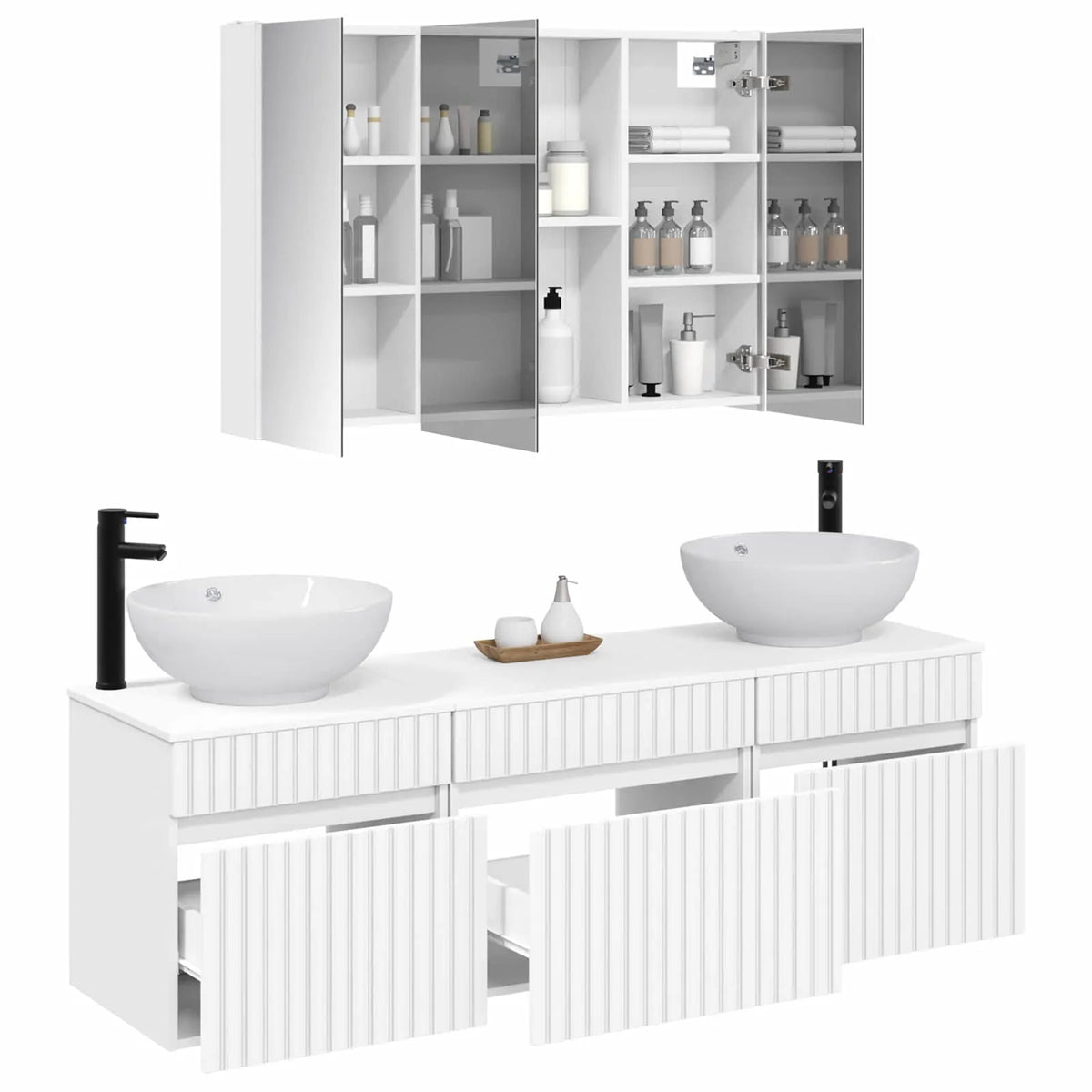 vidaXL Badeværelsesskabsæt 4 pcs Hvid 103,5 x 15,5 x 70 cm