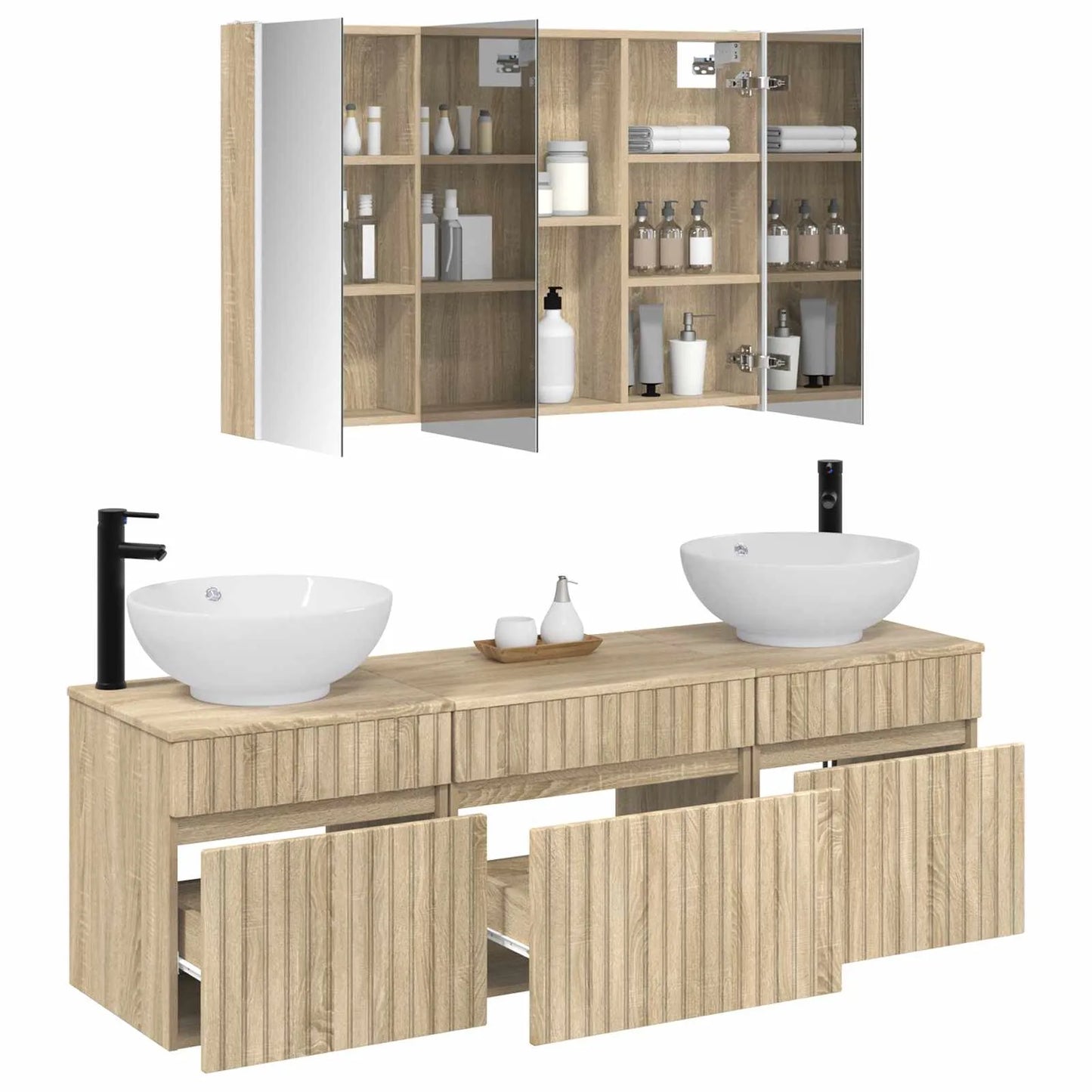 vidaXL Badeværelsesskabsæt 4 pcs Sonoma-eg 103,5 x 15,5 x 70 cm