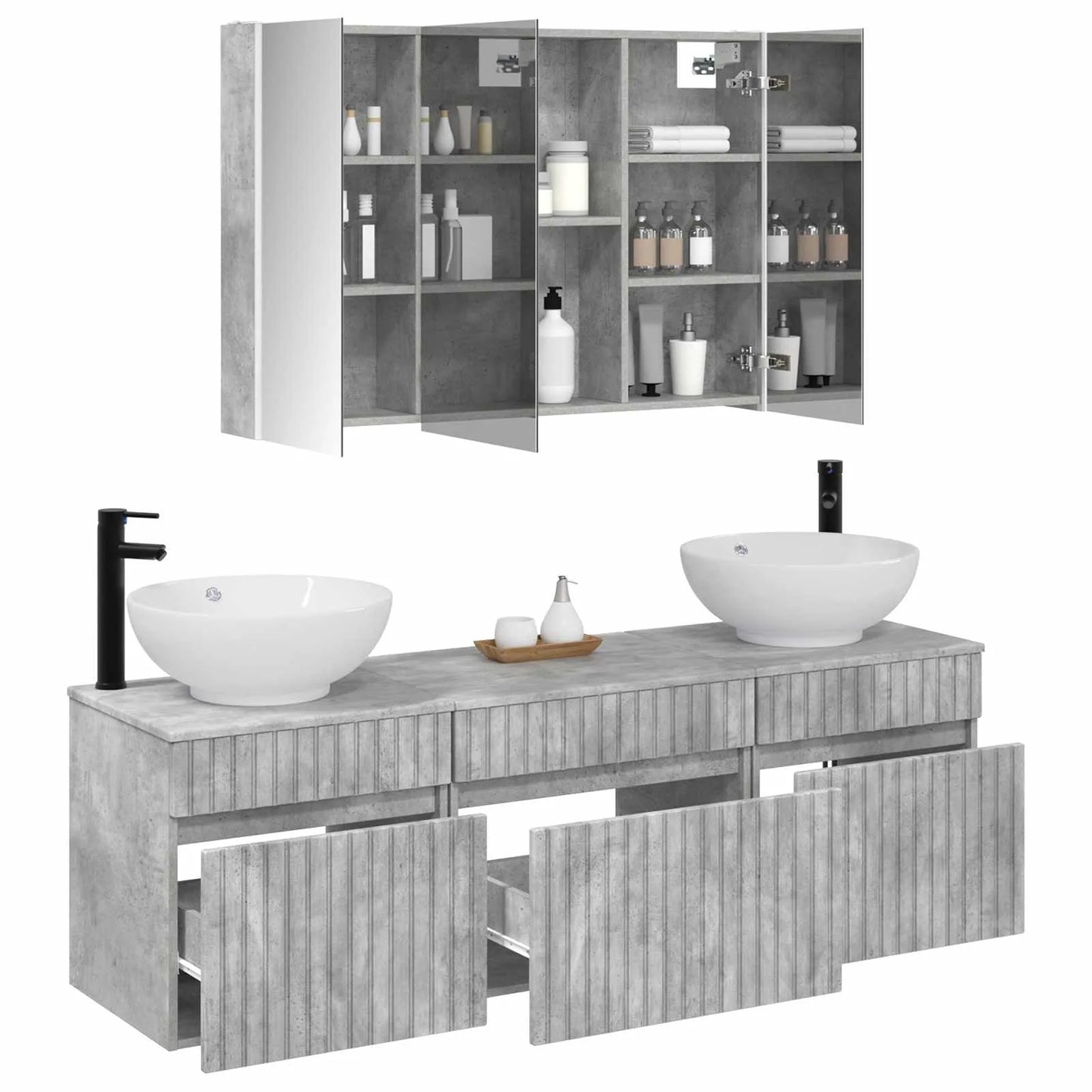 vidaXL Badeværelsesskabsæt 4 pcs Betongrå 103,5 x 15,5 x 70 cm