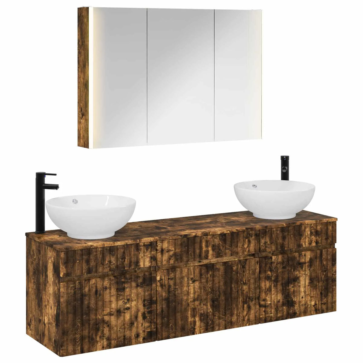 vidaXL Badeværelsesskabsæt 4 pcs Røget eg 103,5 x 15,5 x 70 cm