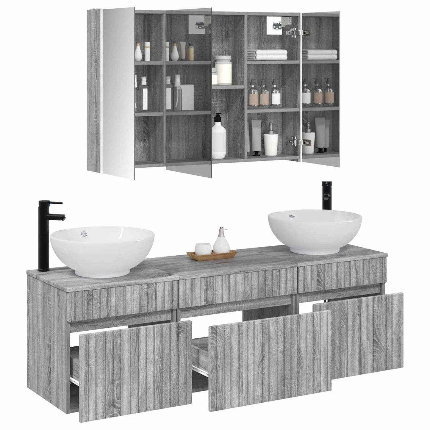 vidaXL Badeværelsesskabsæt 4 pcs Grå Sonoma 103,5 x 15,5 x 70 cm