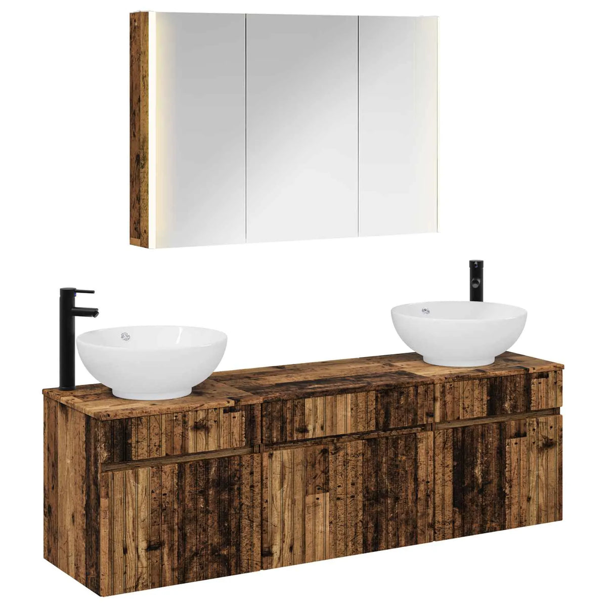 vidaXL Badeværelsesskabsæt 4 pcs Gammelt træ 103,5 x 15,5 x 70 cm