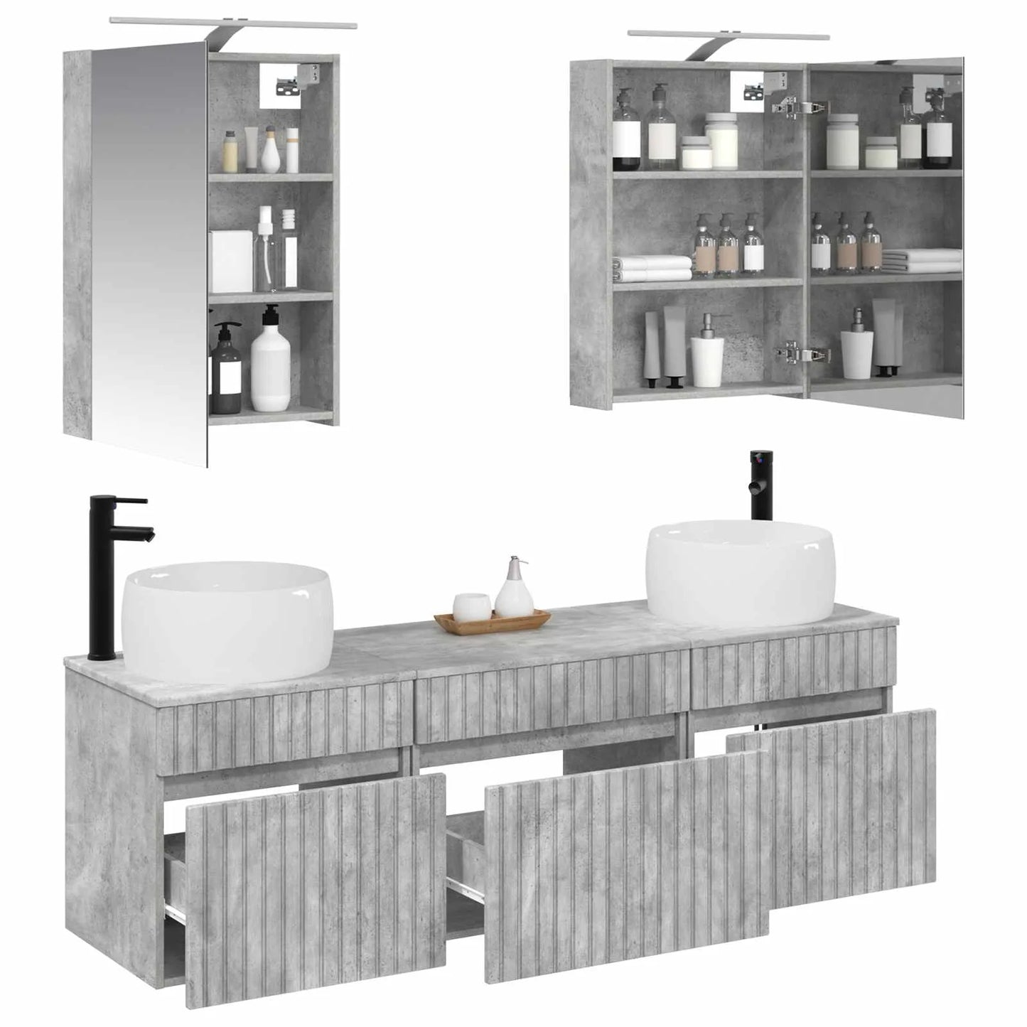 vidaXL Badeværelsesskabsæt 5 pcs Betongrå 50 x 14,5 x 70 cm