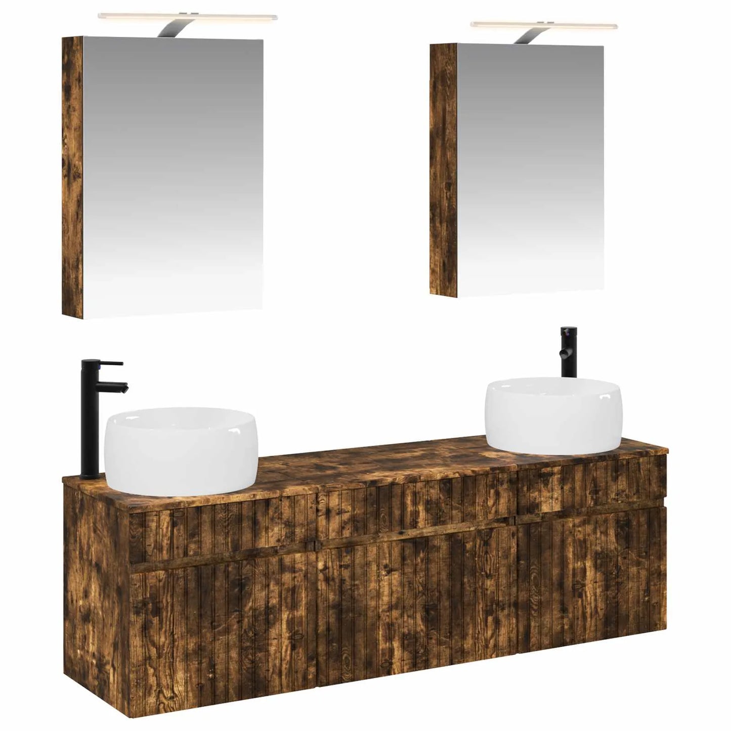 vidaXL Badeværelsesskabsæt 5 pcs Røget eg 50 x 14,5 x 70 cm