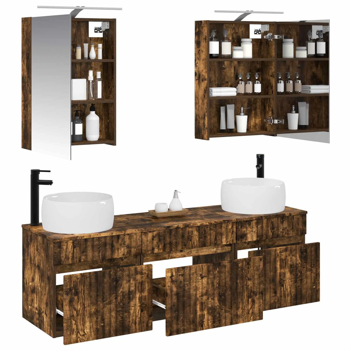 vidaXL Badeværelsesskabsæt 5 pcs Røget eg 50 x 14,5 x 70 cm