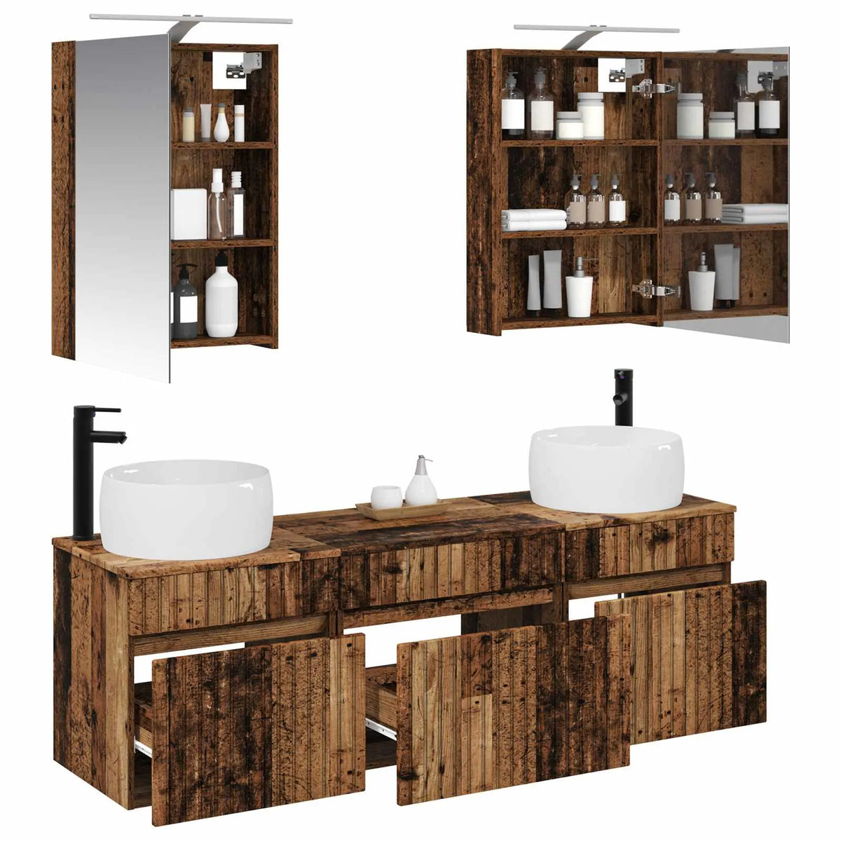 vidaXL Badeværelsesskabsæt 5 pcs Gammelt træ 50 x 14,5 x 70 cm