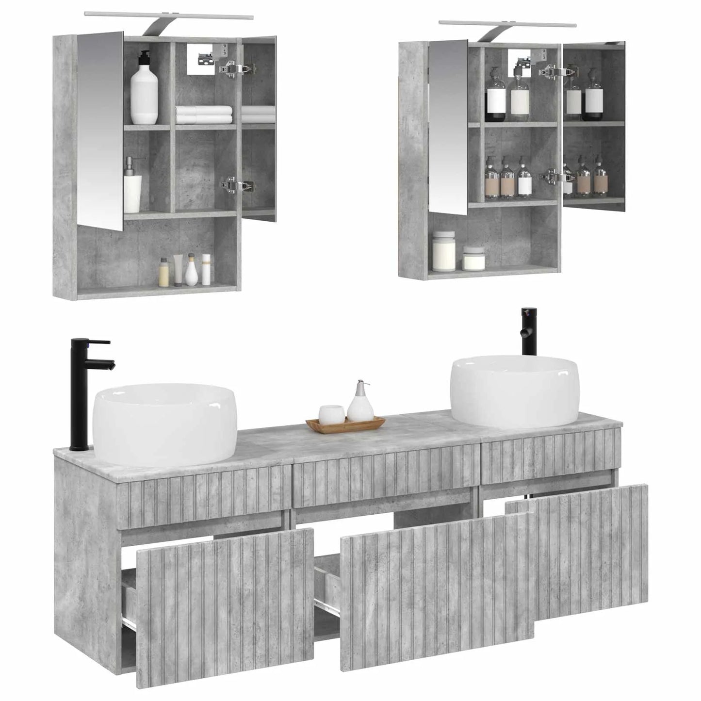 vidaXL Badeværelsesskabsæt 5 pcs Betongrå 50 x 14,5 x 70 cm