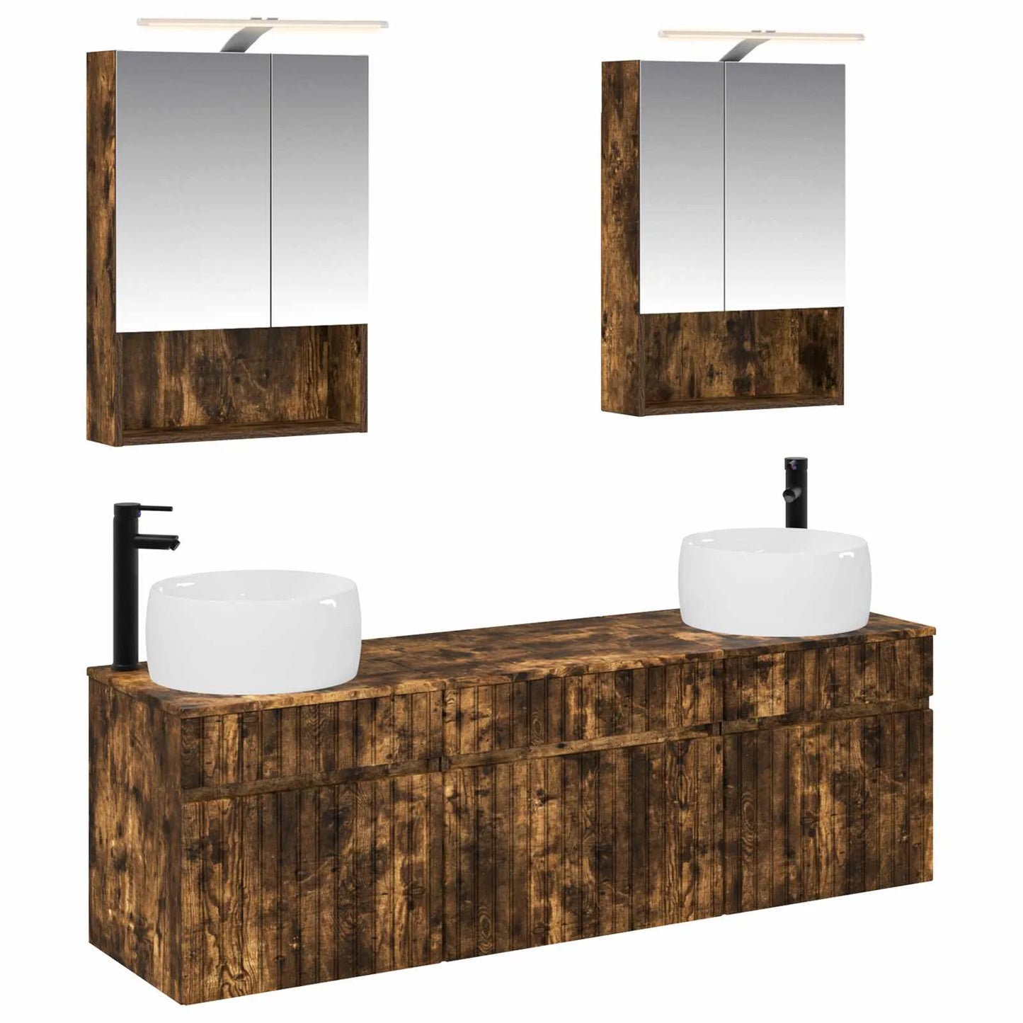 vidaXL Badeværelsesskabsæt 5 pcs Røget eg 50 x 14,5 x 70 cm
