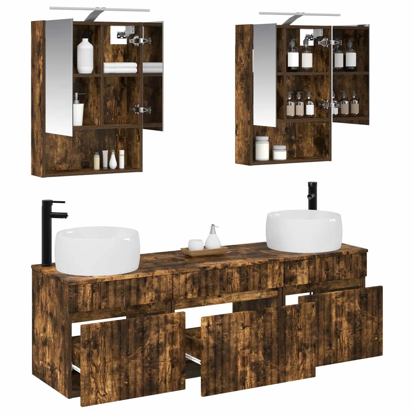 vidaXL Badeværelsesskabsæt 5 pcs Røget eg 50 x 14,5 x 70 cm