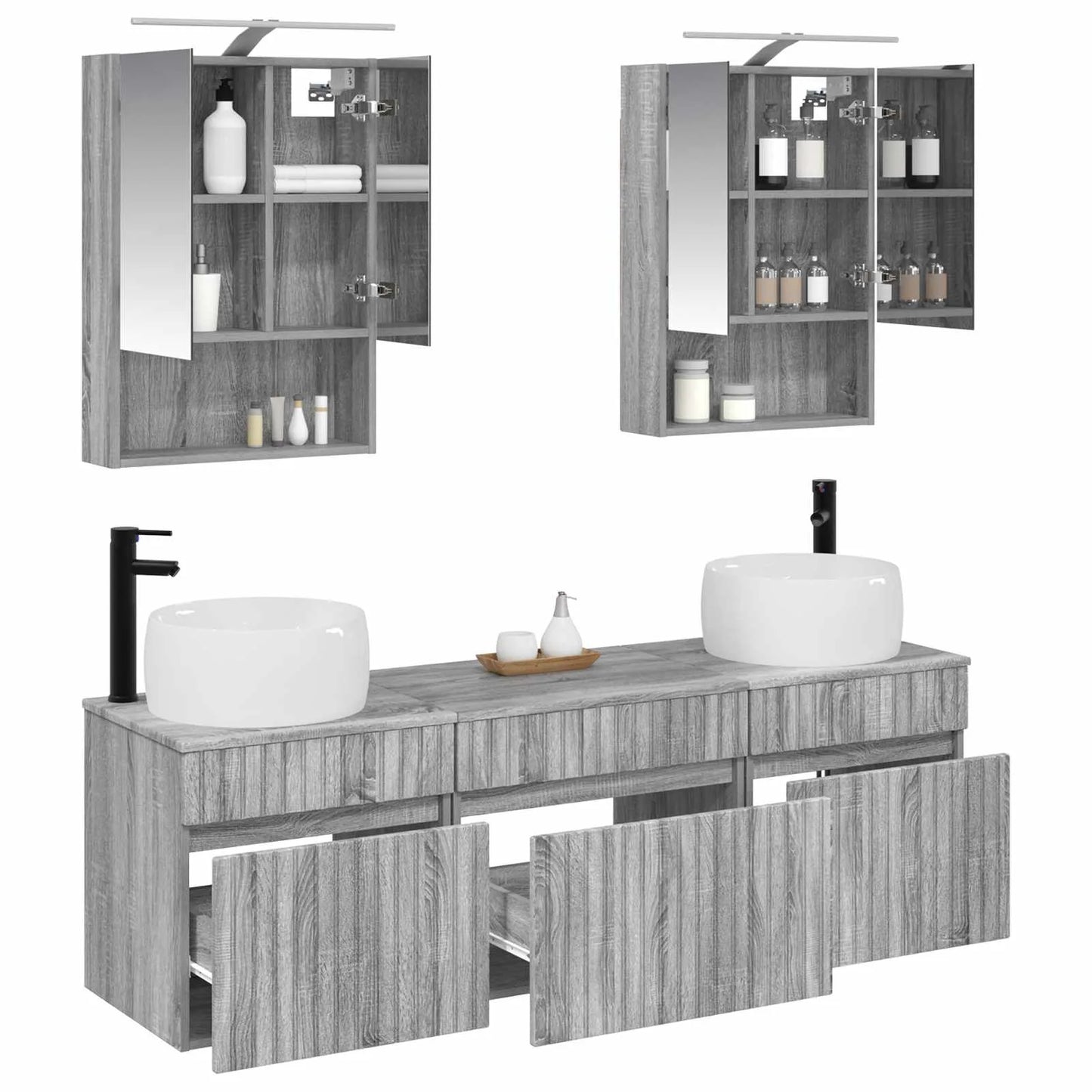 vidaXL Badeværelsesskabsæt 5 pcs Grå Sonoma 50 x 14,5 x 70 cm