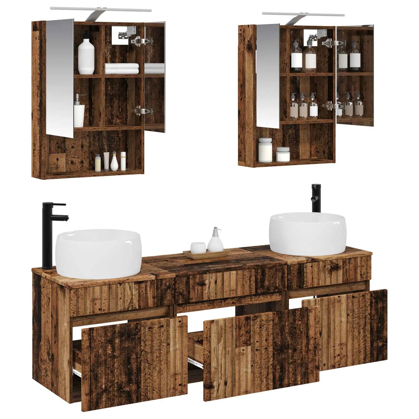 vidaXL Badeværelsesskabsæt 5 pcs Gammelt træ 50 x 14,5 x 70 cm