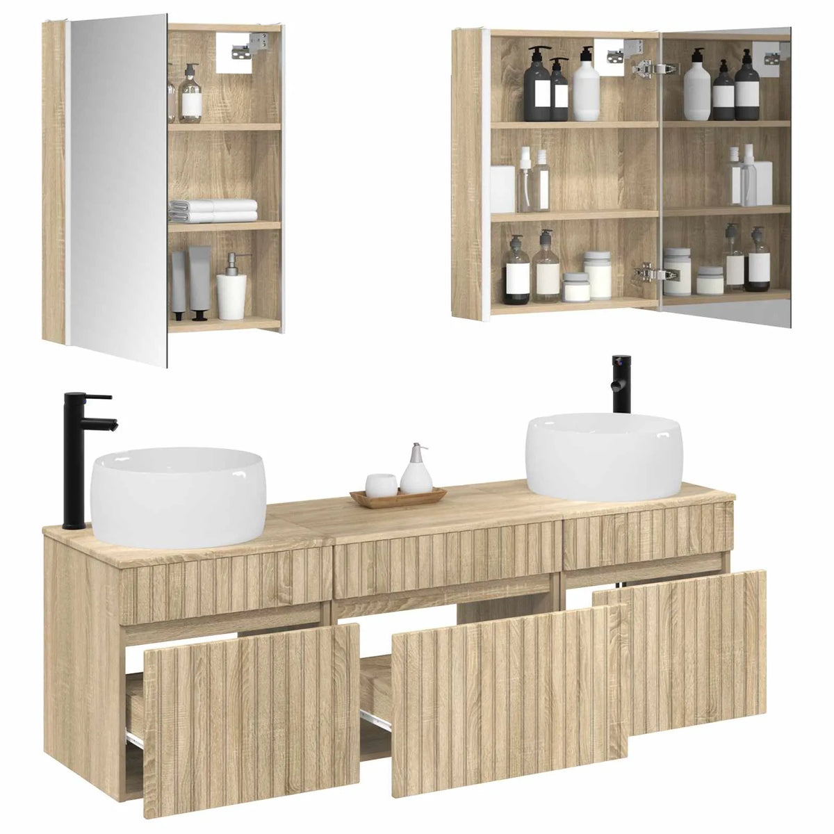 vidaXL Badeværelsesskabsæt 5 pcs Sonoma-eg 53 x 15,5 x 70 cm