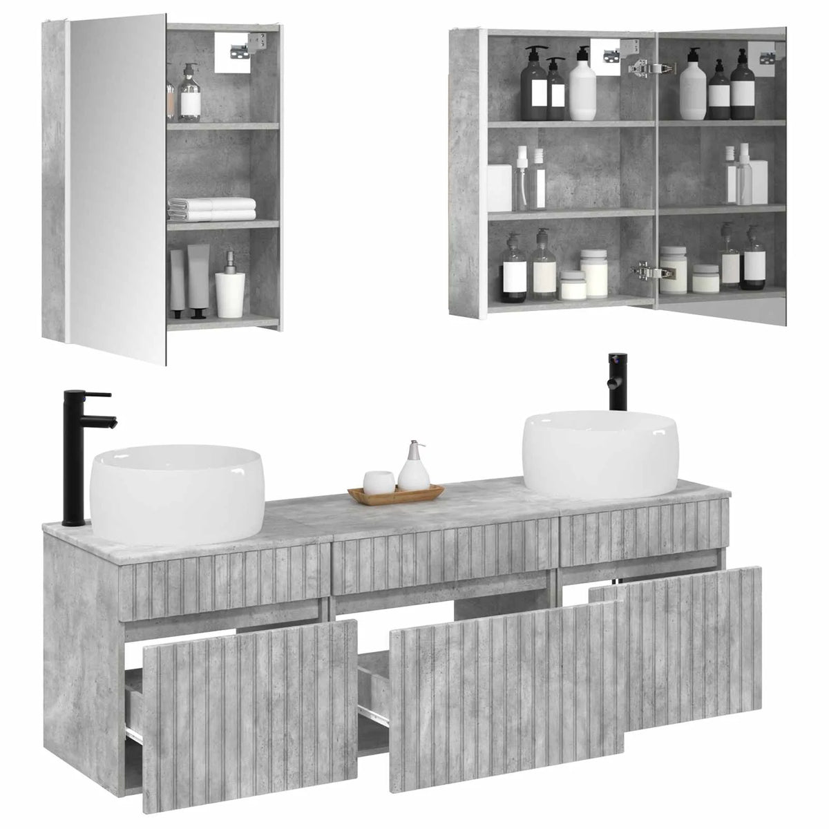 vidaXL Badeværelsesskabsæt 5 pcs Betongrå 53 x 15,5 x 70 cm