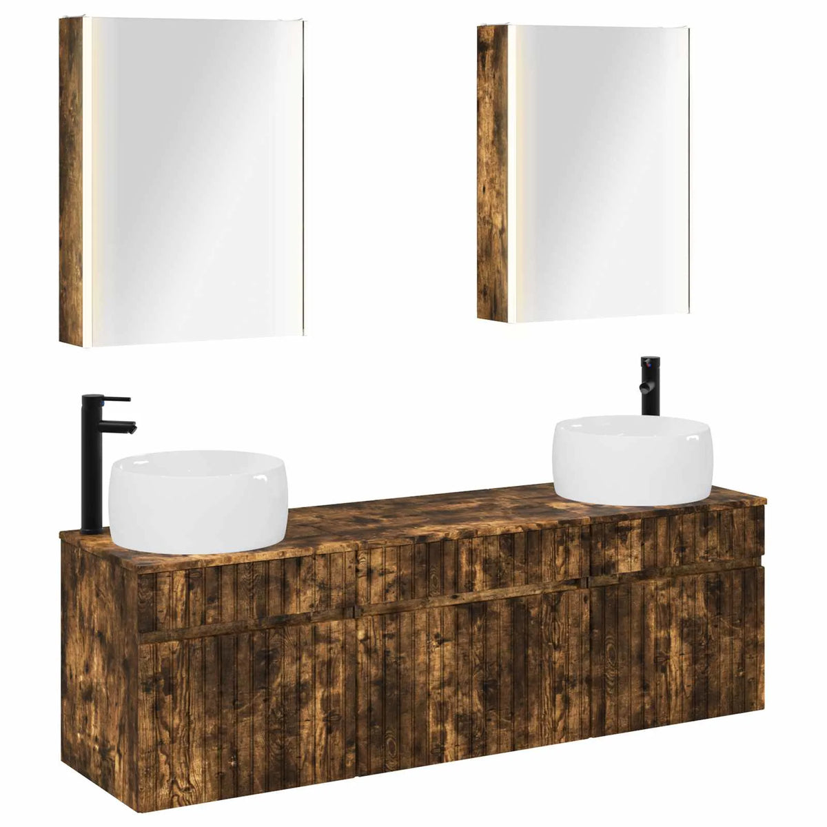 vidaXL Badeværelsesskabsæt 5 pcs Røget eg 53 x 15,5 x 70 cm