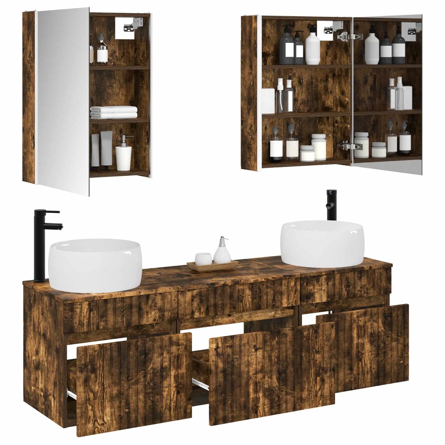 vidaXL Badeværelsesskabsæt 5 pcs Røget eg 53 x 15,5 x 70 cm