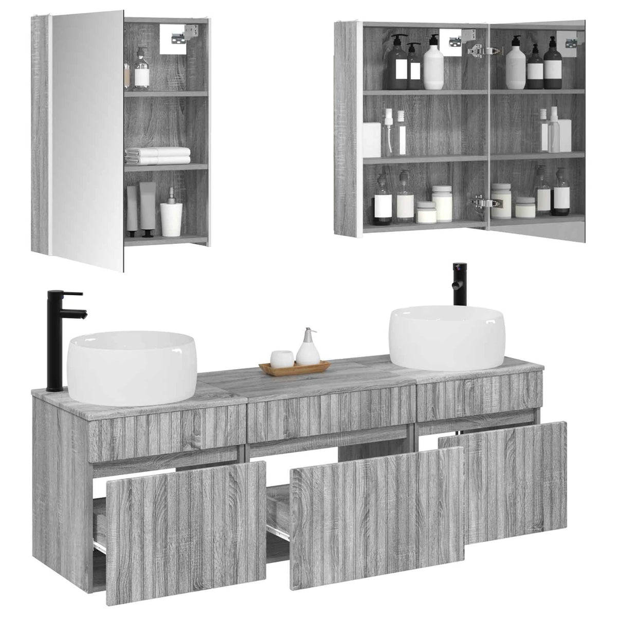 vidaXL Badeværelsesskabsæt 5 pcs Grå Sonoma 53 x 15,5 x 70 cm