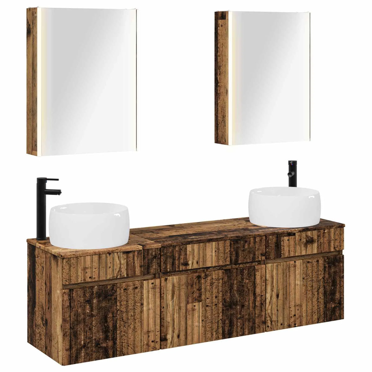 vidaXL Badeværelsesskabsæt 5 pcs Gammelt træ 53 x 15,5 x 70 cm