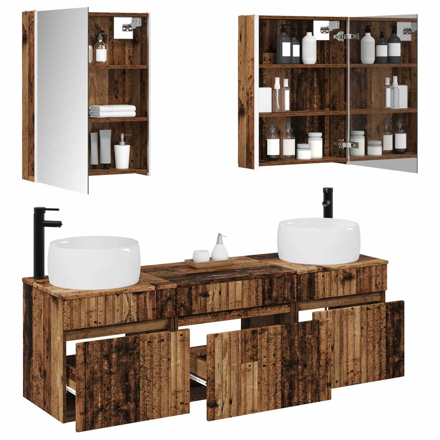 vidaXL Badeværelsesskabsæt 5 pcs Gammelt træ 53 x 15,5 x 70 cm
