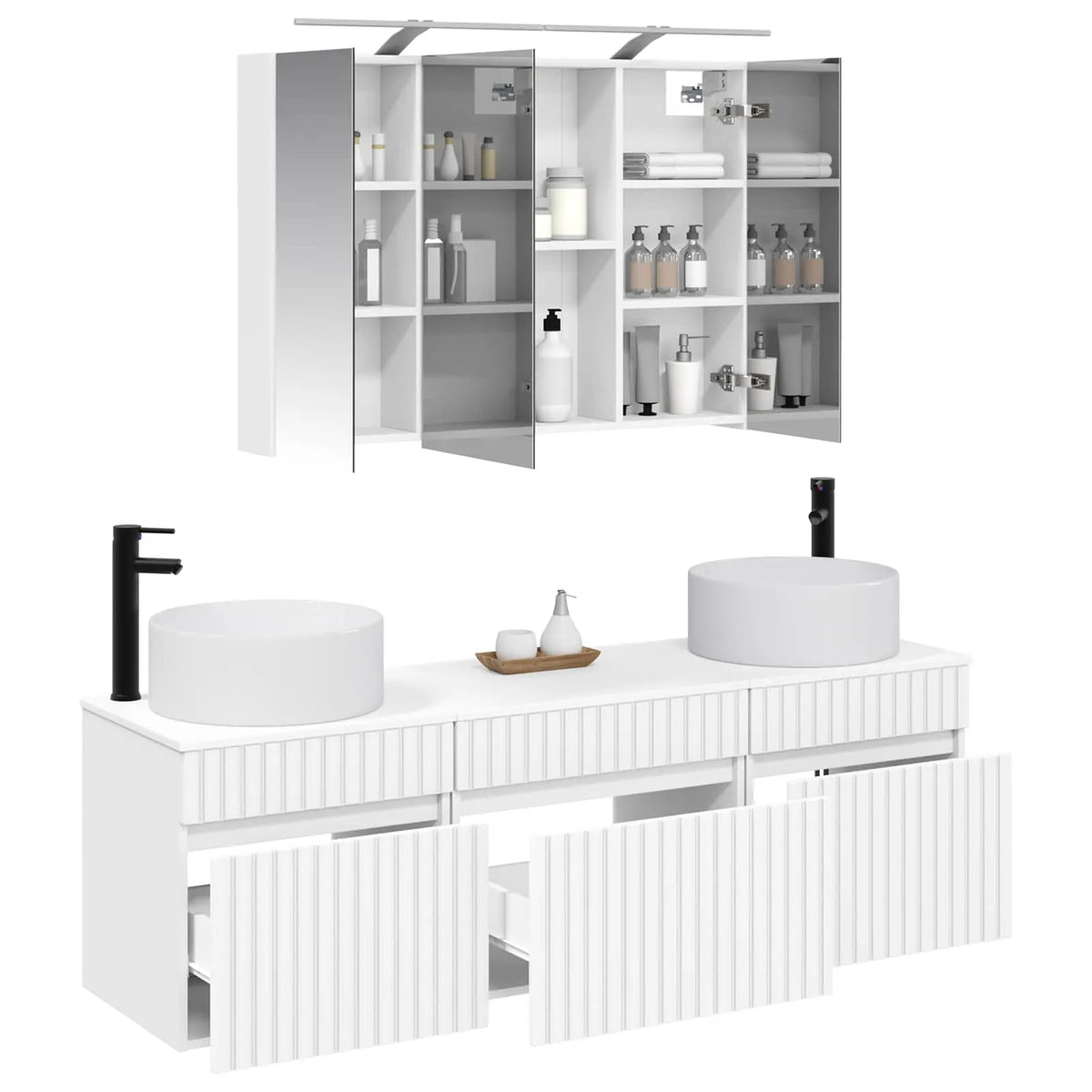 vidaXL Badeværelsesskabsæt 4 pcs Hvid 100 x 14,5 x 70 cm