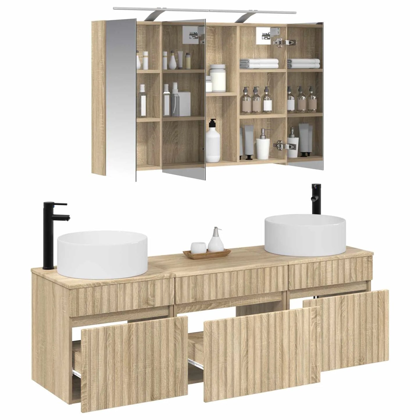 vidaXL Badeværelsesskabsæt 4 pcs Sonoma-eg 100 x 14,5 x 70 cm