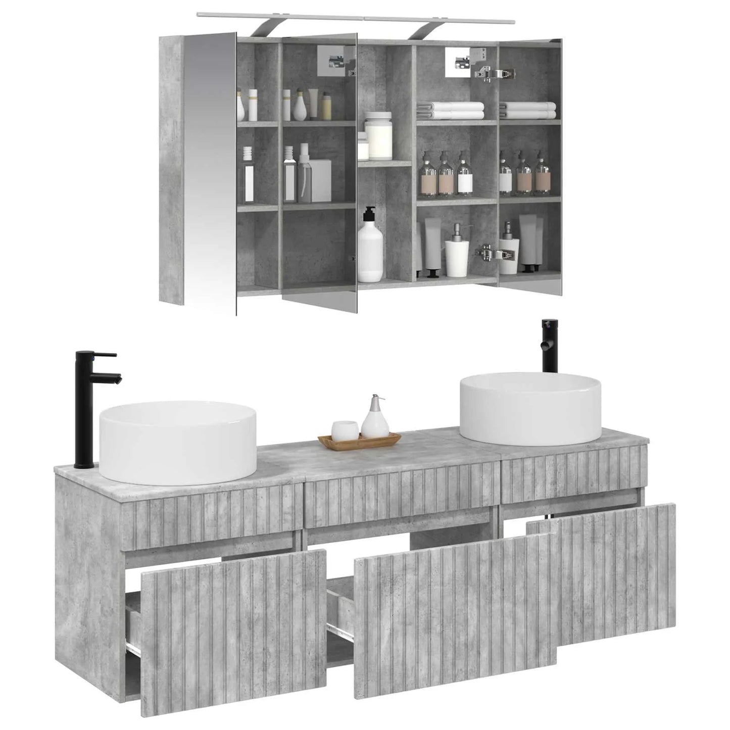 vidaXL Badeværelsesskabsæt 4 pcs Betongrå 100 x 14,5 x 70 cm