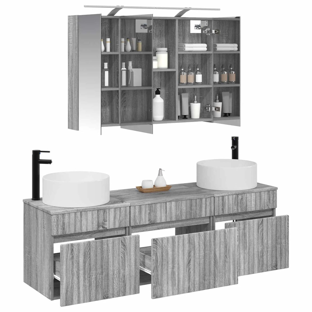 vidaXL Badeværelsesskabsæt 4 pcs Grå Sonoma 100 x 14,5 x 70 cm