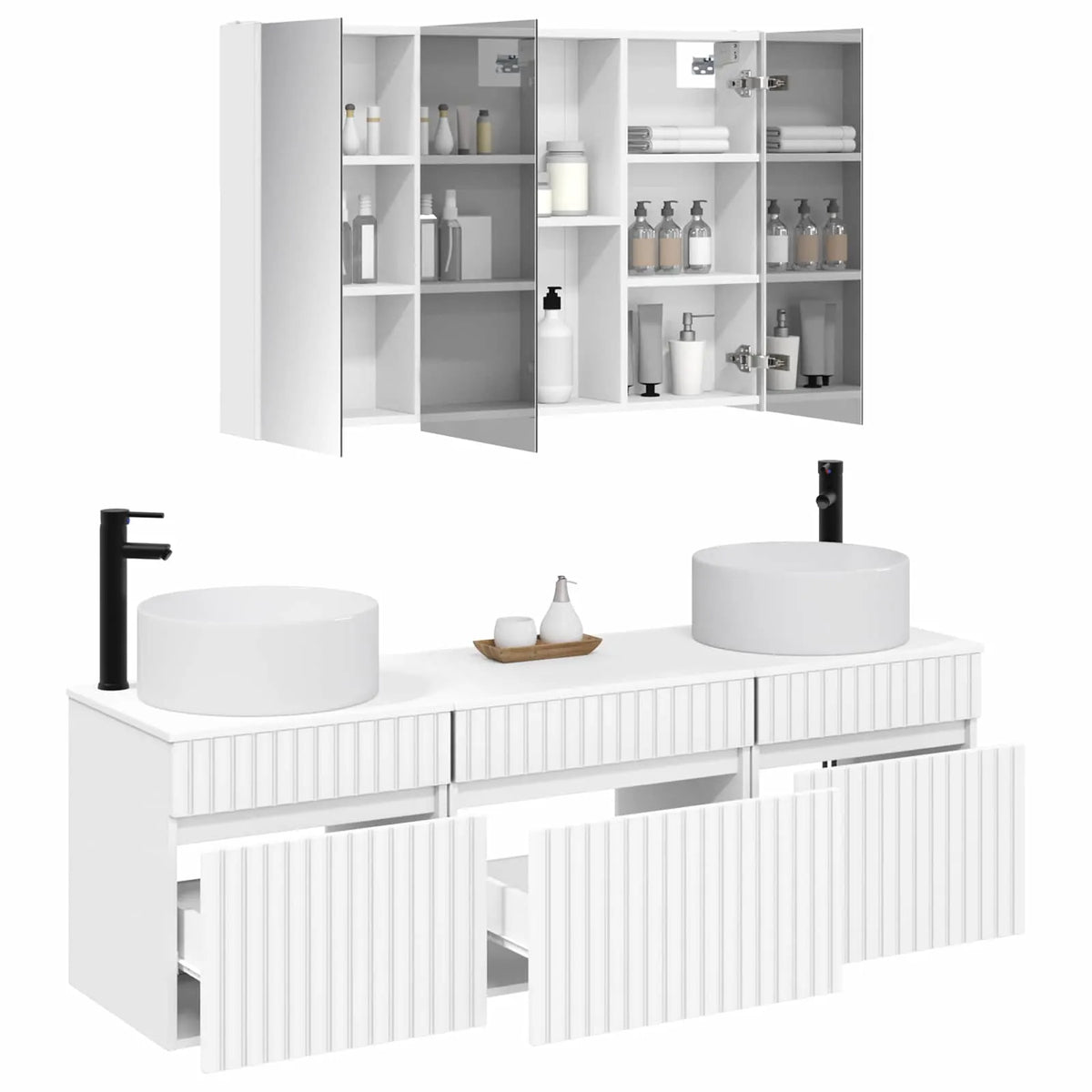 vidaXL Badeværelsesskabsæt 4 pcs Hvid 103,5 x 15,5 x 70 cm