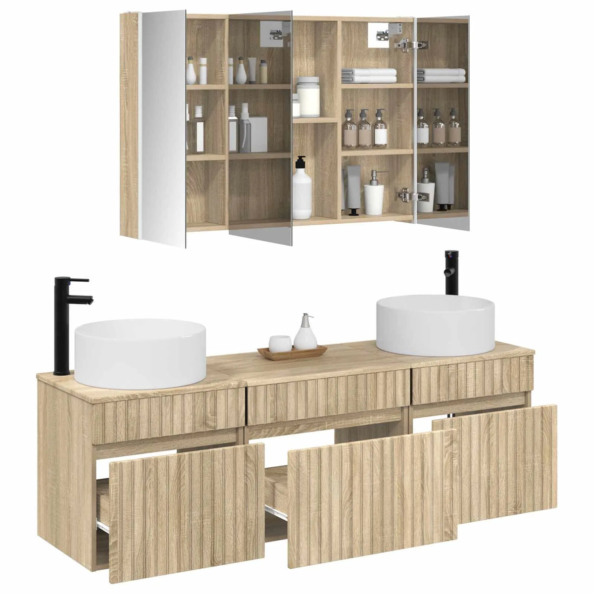 vidaXL Badeværelsesskabsæt 4 pcs Sonoma-eg 103,5 x 15,5 x 70 cm
