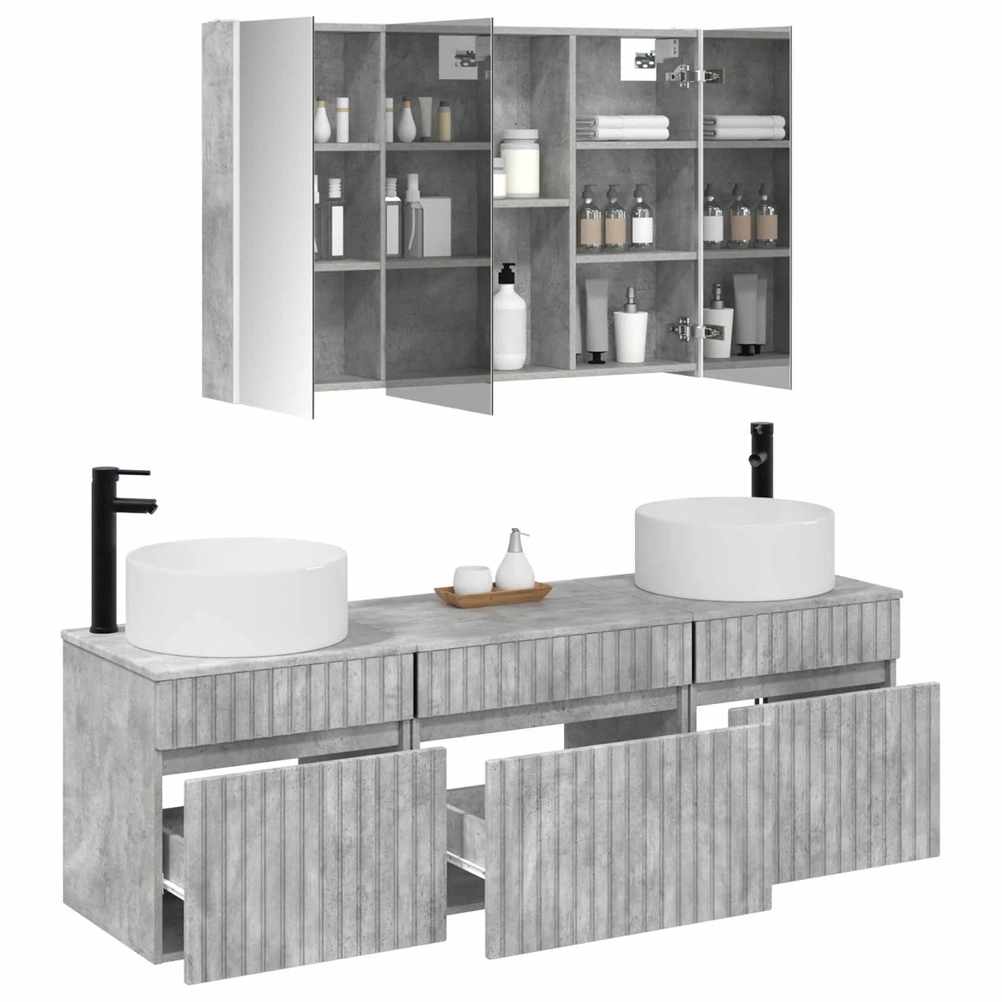vidaXL Badeværelsesskabsæt 4 pcs Betongrå 103,5 x 15,5 x 70 cm