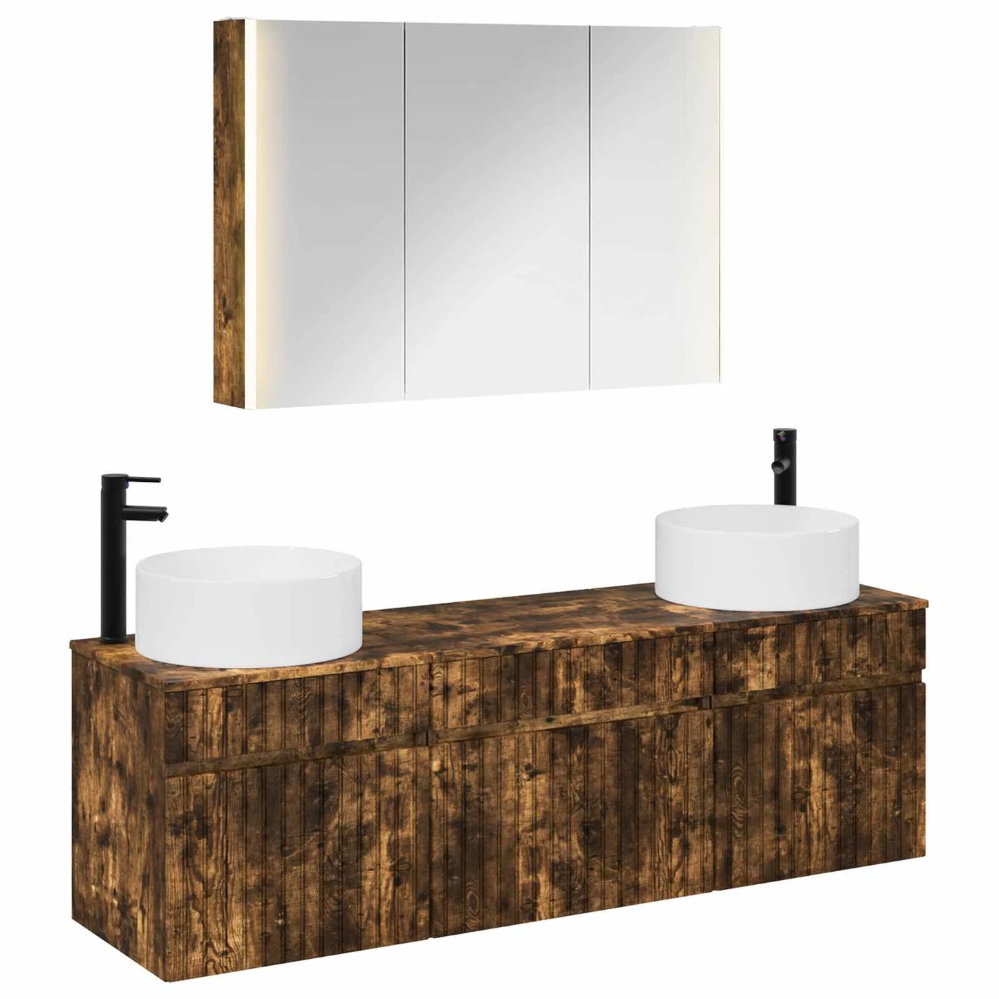 vidaXL Badeværelsesskabsæt 4 pcs Røget eg 103,5 x 15,5 x 70 cm