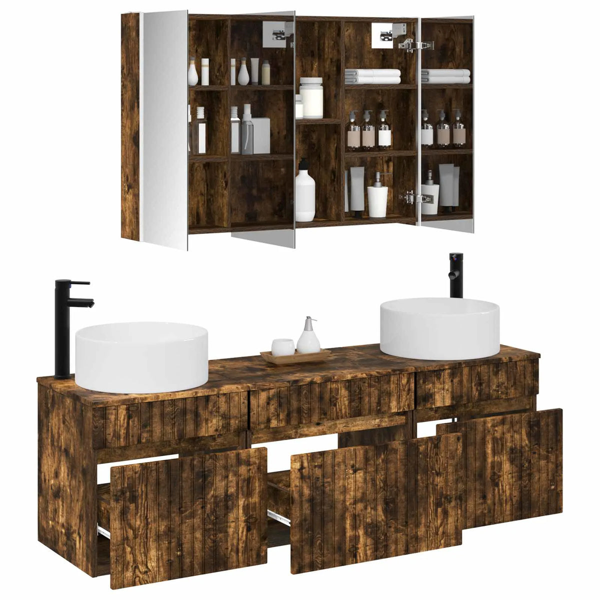 vidaXL Badeværelsesskabsæt 4 pcs Røget eg 103,5 x 15,5 x 70 cm